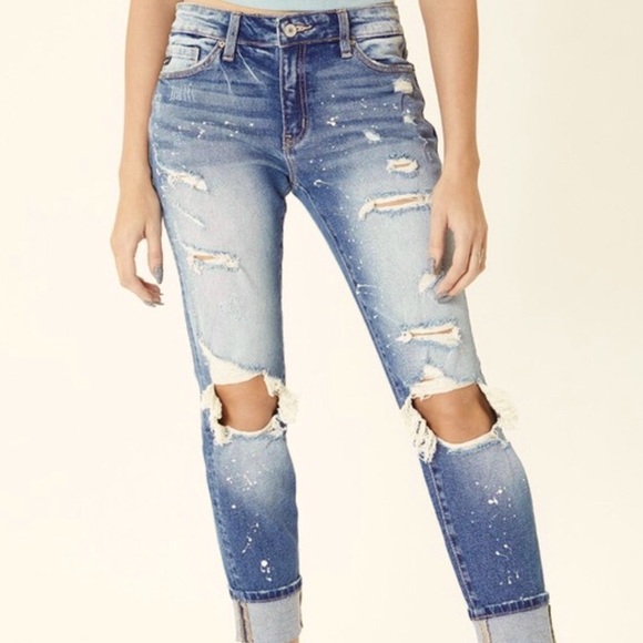 KanCan Distressed Paint Splatter Boyfriend Jeans size 25/3 - Picture 1 of 13